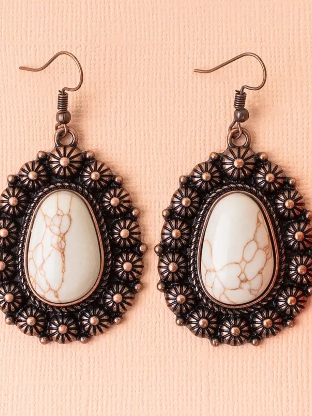 Ivory Stone Floral Frame Drop Earrings - Unbranded